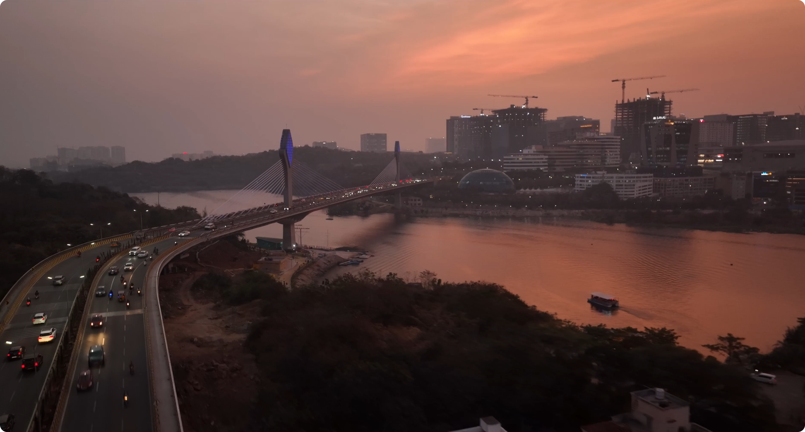 Cityscape with bridge at sunset